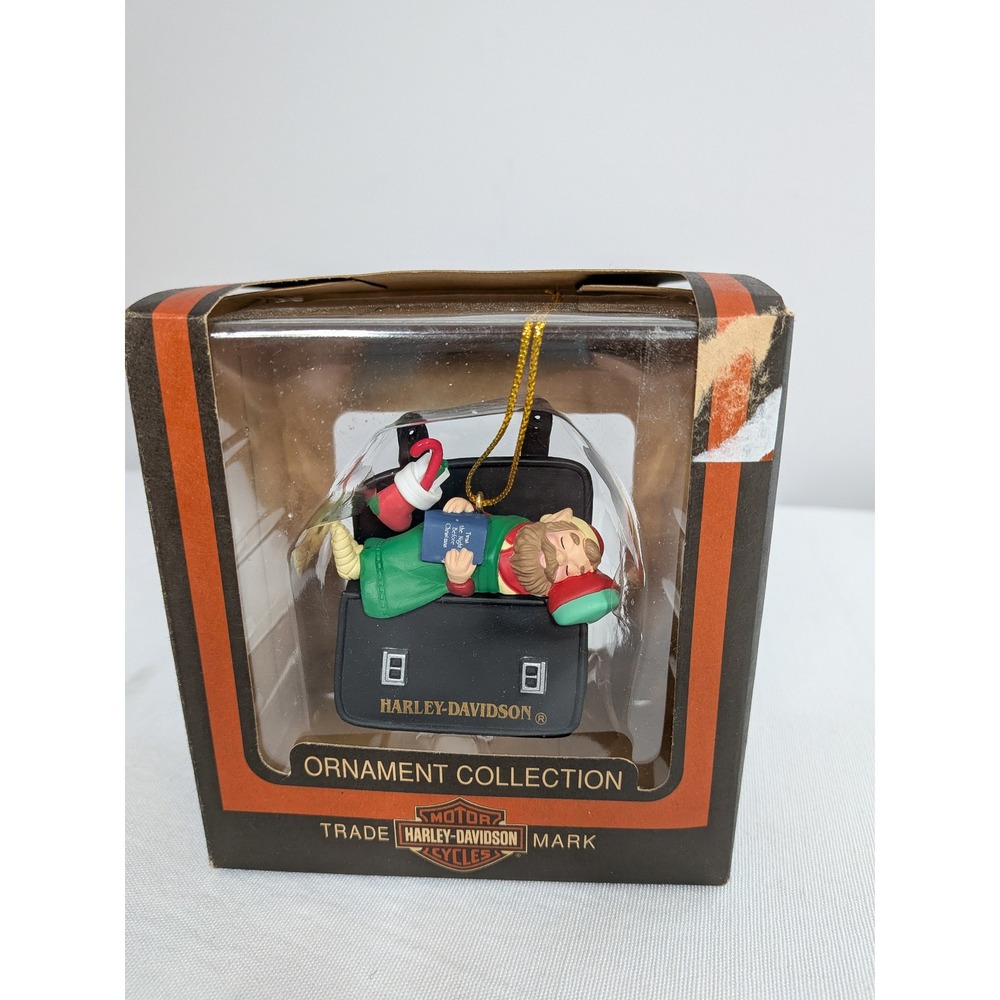 Vintage Harley-Davidson Ornament New North Pole Motorcycle Club Elf in saddlebag